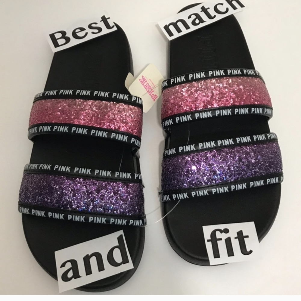 PINK Victoria's Secret Glitter Sandals - Pink and Purple